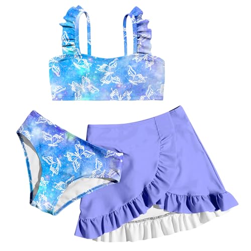 Image of ALISISTER Girls Swimsuit 3 Piece Bathing Suits Summer Bikini Tankini Sets with Cover Up Skirt for 4-12 Years