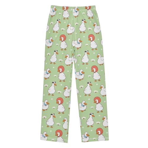 Boys' Pants Cartoon Duck Flower Green Long Bottoms Jogger Pants Elastic Waist Trousers with Pockets S-XL