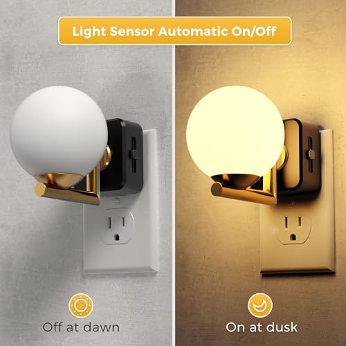 L LOHAS LED Night Lights Plug Into Wall 2 Pack, Dusk to Dawn Sensor, 3000K Nightlight, 0-100LM Adjustable Brightness, Plug in Night Light for Bathroom, Hallway, Bedroom, Stairway — view 2
