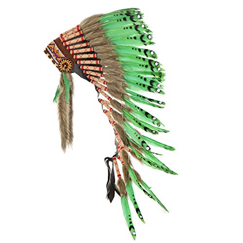 Pink Pineapple Tocado Hecho a Mano Inspirado en los Nativos Americanos: Equipo de Plumas Genuino de Adultos - Longitud Mediana - Verde Lima