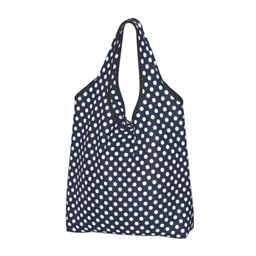 Polka-Dots-White-On-Navy-01 Print - Bolsas de compras reutilizables para comestibles, 1 bolsa plegable con asas