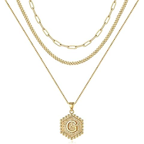 M MOOHAM Layered Necklaces for Women, 14K Gold Plated Initial Necklaces Dainty Gold Necklace for Women Paperclip Link Chain Necklaces for Women Initial G Necklaces for Women Gold Jewelry Gifts Cover