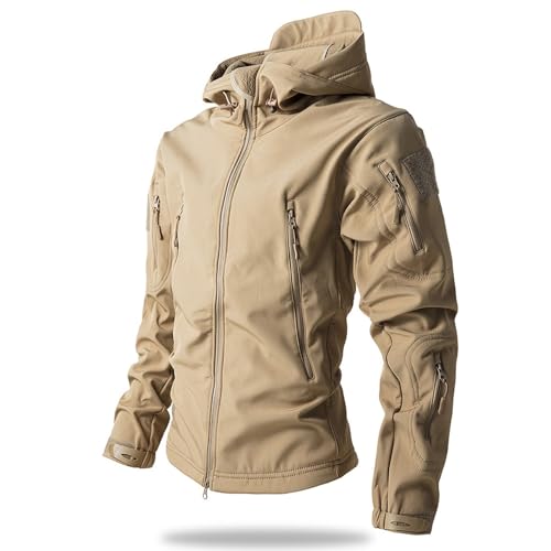 Image of Men's Camouflage Jacket Full-Zip Waterproof Fleece Lined Winter Coats Hooded Military Windbreaker Jackets with Pocket