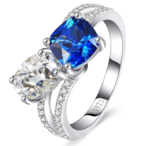 3.5CT Sapphire&Emerald&Cubic Zirconia for Women Promise Ring for her 925 Sterling Silver Women Engagement Ring Created Oval & Cushion Cut Engagement Ring Toi Et Moi Ring Wedding Band Double Stone Ring Width Band 2mm Size 5-92