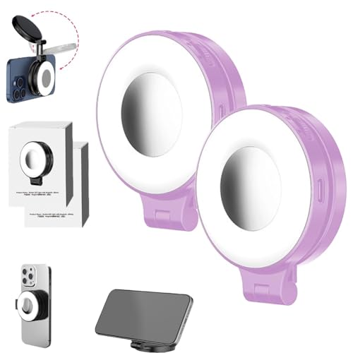 Bloame Magnetic Selfie Light, 2025 New 3-in-1 Magnetic Beauty Selfie Light for Phones, LED Selfies Ring Fill Lights, 360° Foldable Fill Lights, 3 Adjustable for Photography & Video Calls(Pink-2 Pcs)