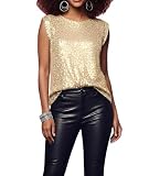 XiaoMaAnJi Women's Sparkly Sequin Tank Top Party Top, Gold, Small