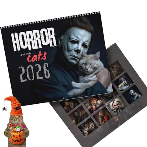 2026 Halloween Horror Movie & Cats Wall Calendar, Horror & Cats 2026 Wall Calendar, Spooky Feline Art, Wall Hanging Spiral Bound Calendar, Ideal for HorrorFilm Fans, Scary Movie Enthusiasts