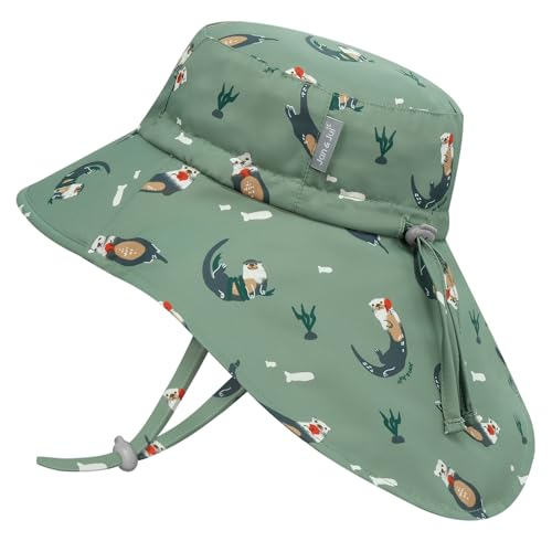Jan & Jul Schnell trocknender Sonnenhut mit Nackenschutz für Schwimmen, Abenteuermütze für Jungen und Mädchen (XL: 5-12 Jahre, Otter)