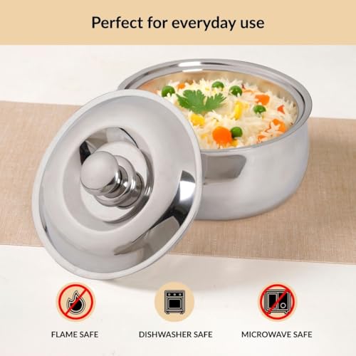 Image of Nestasia Stainless Steel Insulated Casserole with Lid (2100 ml) - 100% Food Safe Steel Roti Hot Case with Self Locking Lid - Insulated Thermal Serveware | Rust Resistant & BPA - Free