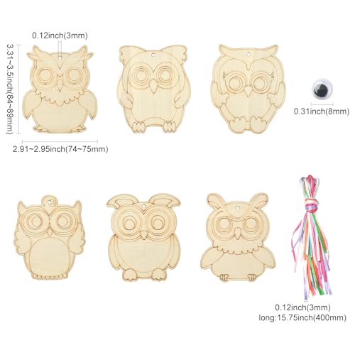 LiQunSweet 100 peças de berloques de madeira com tema de coruja fofa inacabada floresta animal pássa