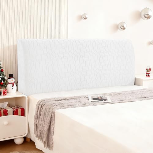 Ystyle Funda Cabecero Cama, Suave Fundas para Cabeceros De Cama Antipolvo, Cubierta De Cabecera Elástico Universales, Funda Protectora De Cabecera Modernas Color SóLido (150CM, Crema Blanca)