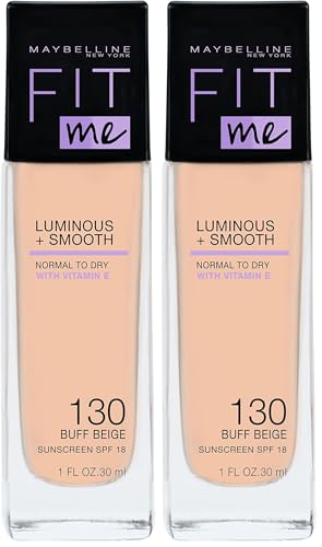 Maybelline New York Make Up, Fit Me! Foundation mit LSF18, Für makellose Haut, Alle Hauttypen, Nr. 130 Buff Beige, 30 ml (Packung mit 2)