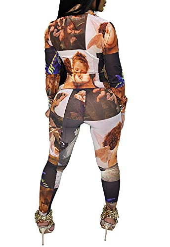 Image of YouSexy 2 Piece Legging Pant Sets for Women Floral Print Long Sleeve Tracksuits Outfits