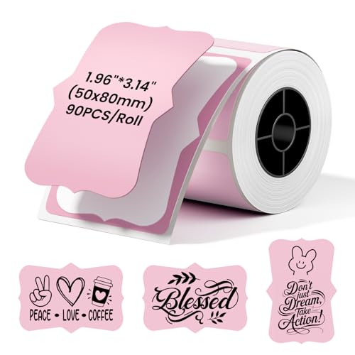 Image of Phomemo Labels- Pink Fancy Shape Label Sticker, 1.96 inch x 3.14 inch Self-Adhesive Thermal Labels for M110 /M100 /M220 /M250 Label Printers, 50x80mm Thermal Paper for Gift, Candle, Logo, Baking Box, 90pcs /Roll