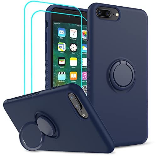 LeYi Compatible iPhone 8 Plus/7 Plus/6s Plus Case - Liquid Silicone Gel Rubber with 2 Glass Screen Protectors, Soft Shockproof Cover, Blue