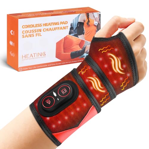 Cordless Wrist Heating Pad with Massage & Red Light FSA - HSA Eligible Rechargeable Heated Wrist Brace Wrap for Carpal Tunnel Arthritis Wrist Massager for Pain Relief 3 Heat & Vibration Modes