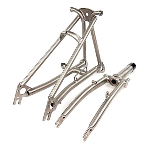 Titanium Fork and Rear Triangle for Brompton Bicycle 16 Inches Ultra Light Folding Bike Frame Grade9 Ti (TITANIUM COLOR) Cover