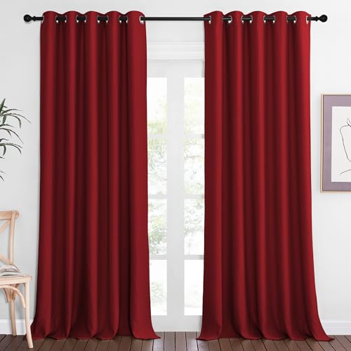 NICETOWN Sliding Door Window Treatment Blackout Patio Door Curtain Panels, Privacy Thermal Drapes for Bedroom Living Room Department with Grommet Top (Burgundy Red, W66 x L110)