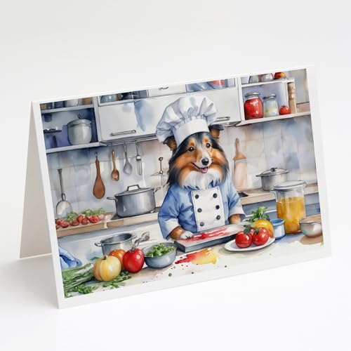Caroline's Treasures Sheltie The Chef Greeting Cards Pack of 8 Blank Cards with Envelopes Whimsical A7 Size 5x7 Blank Note Cards