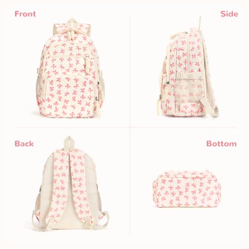 Image of Coquette Bow Backpack - Cute Kawaii Backpack Set Aesthetic Daypack Coquette Rucksack (A01 Bow Pink)