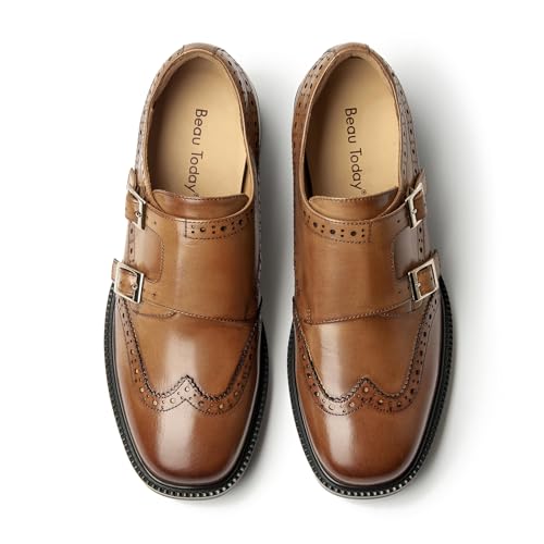 Image of BEAU TODAY Women Monk Strap Loafers Cap Toe Business Causal Loafer Shoes