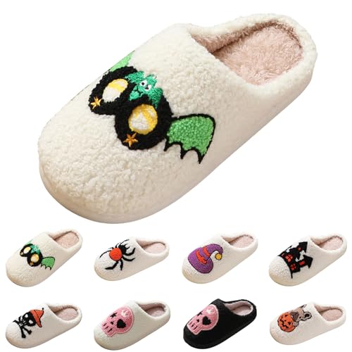 Halloween Slippers For Women 2025 Womens and Mens Holiday Christmas Slipper Indoor Bedroom Soft Cozy Home Fluffy Warm Fleece Slides Non-Slip Plush Slip-on Winter House Shoes