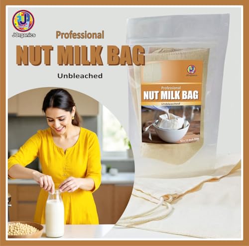 Image of Pure Cotton Nut Milk /Yogurt Bags for Straining, Juice | Reusable Straining Bag Spice Bag, Sprouting Beans Unbleached Cloth Bags for Kitchen -12 * 12 inch