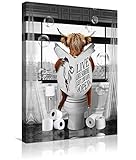 Bathroom Decor Wall Art Black And White Wall Decor Farm Highland Cow In The Toilet Wall Art Animal Canvas Prints Funny Highland Cow Modern Giclee Wall Decor Farmhouse Artwork 12x16 Inch