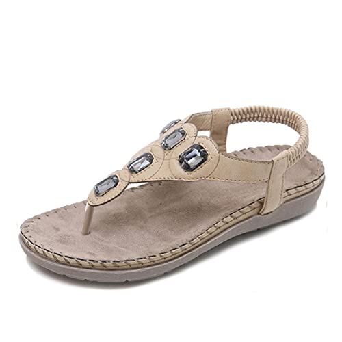 ls Women's Flat ls Fashion Crystal Women's Shoes Shoes Beach Beach Slippers Bohemia (Color : Blue Size : 10) (Gold 6)2