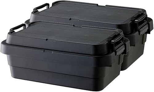 ザッカLab.【まとめ買い2個】リス トランクカーゴ TC-50S LOW 浅型30L (幅60×奥行39×高さ24cm) ブラック2個 | アウトドア 収納ボックス 浅型 蓋付 ケース 日本製 おしゃれ 座れる アウトドア キャンプ 防災 車載 頑丈 丈