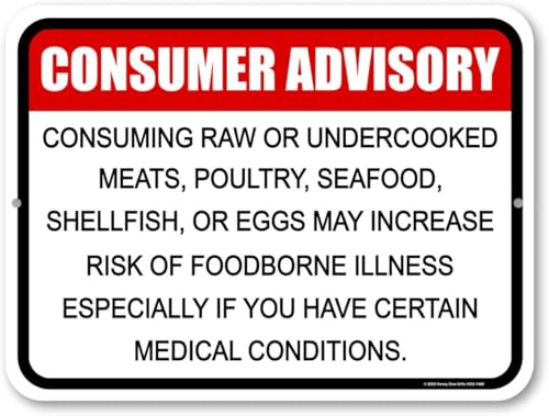 Raw Meat Eating Risk Restaurant Warning Sign 12×8 Inch, Catering