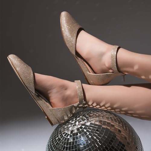 Image of Cusolemore Women Flat Shoes with Ankle Strap, Low Wedge Heel Flats for Women, Comfortable Pointed Toe Dress Shoes for Work Business Wedding
