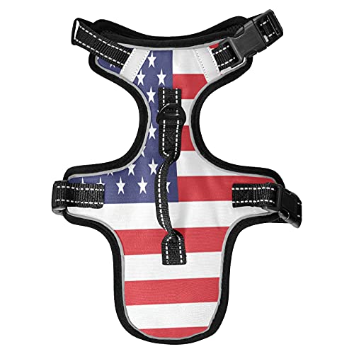 STAYTOP American Flag Dog/Cat Harness,Adjustable Soft Padded Pet Dog Vest-Reflective No-Choke Pet Harness Easy Control Front Clip for Small, Medium, Large Dog/Cat