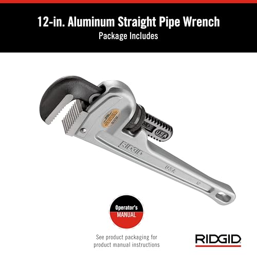 Image of Ridgid 47057 Model 812 Aluminum Straight Pipe Wrench, 12-inch Plumbing Wrench, Silver, Small