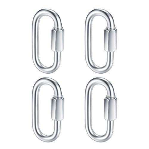 4 Stück M8 Karabinerhaken Schwerlast, Schraubkarabiner Edelstahl Schnellkupplung Kette, Carabiner Haken für Schaukel, Aktivitäten im Freien, Camping, Angeln, Wandern, Reisen (500 kg Lager)