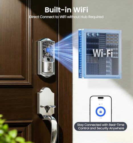 Image of Veise VE027 Built-in Wi-Fi Smart Lock, Fingerprint Keyless Entry Front Door Lock, App Remote & Voice Control, No Hub Needed, Touchscreen Keypad Deadbolt, IP65 Waterproof, Easy to Install, Satin Nickel