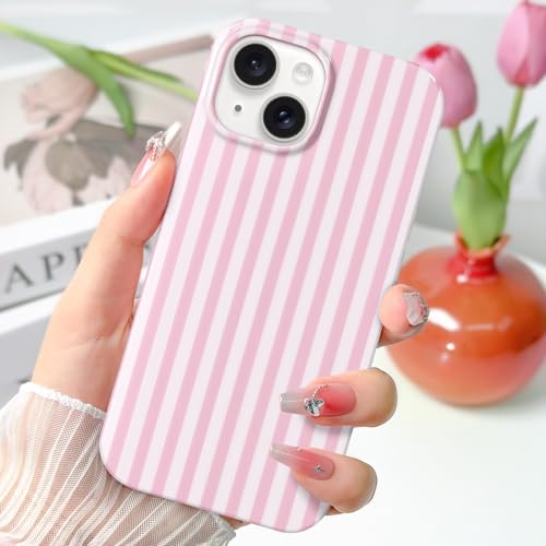 Hython for iPhone 15 Plus Case & iPhone 14 Plus Case Cute Striped Aesthetic Design Simple Stripes Cover 6.7", Slim Soft TPU Bumper Shockproof Rubber Protective Phone Cases Women Girls, Pink and White by Hython - Used condition - Image 2