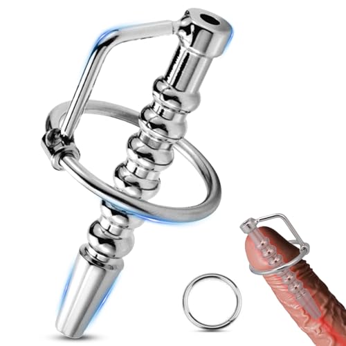 BDSMJOY Dilator Harnröhre Edelstahl Hohl Penis Plug mit Penisring,6 Stile,Katheter Harnröhre Mann mit Eichelring,Harnröhren Dilatatoren Männer Prostata Masturbator,Sexspielzeug für Männer Solo (A)