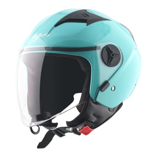 Image of Vega VO-05 Clark ISI Certified Open Face Motorcycle Helmet with High-Impact ABS Shell, Scratch-Resistant Visor, Comfortable Breathable Inner Padding & Secure Strap - Mint - M
