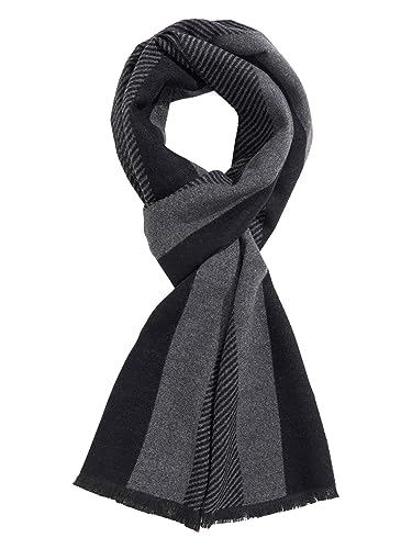 TAMOUKOC Mens Winter Warm Scarf Premium Cashmere Feel Luxuriously Soft Long Plaid Pattern Black/Grey 70 x 12