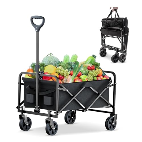 DASCK Carro Plegable con Ruedas Todoterreno 120 kg | Mango Ajustable, Bolsa de Transporte, Plegado Rápido en 3  Segundos | Carrito de Playa, Camping y Jardín