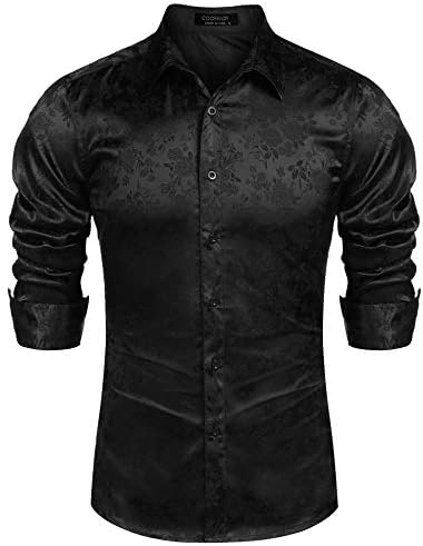 COOFANDY Mens Floral Rose Printed Long Sleeve Dress Shirts Prom Wedding Party Button Down Shirts