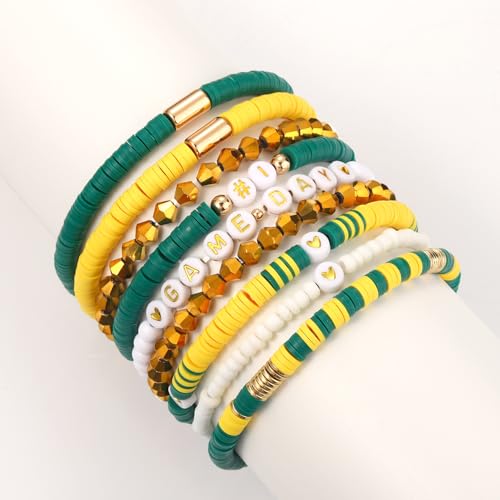 9 Pack Game Day Bracelets for Women Stackable Heishi Beaded Stretch Bracelet Football Sport Fan Bracelet Sports Game Team Jewelry Accessories Gifts4