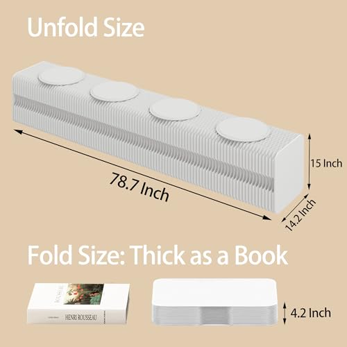 Image of Kraft Paper Rectangle Ottoman - Collapsible Stool with 3 Cushions, 330 lbs Honeycomb Folding Bench, Aesthetic Portable Stool, Entryway Bench & Space-Saving Vanity Seat (White-B, 4 Seats)