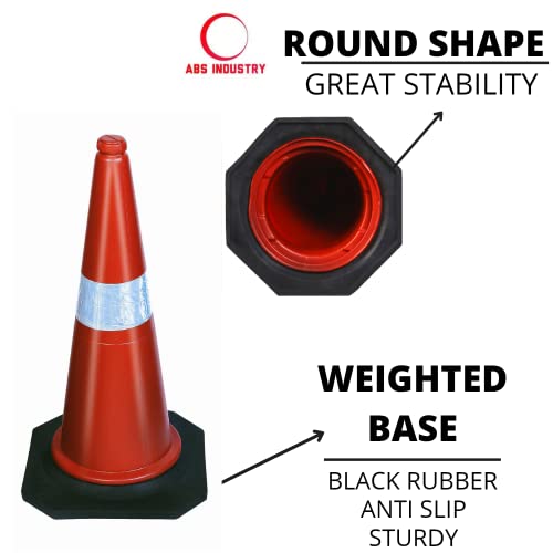 Image of ABS INDUSTRY Safety Cones Multipurpose PVC Plastic Traffic Safety Cone with Black Rubber Weighted Base and Highly Visible Reflective Collar (Pack of 10)
