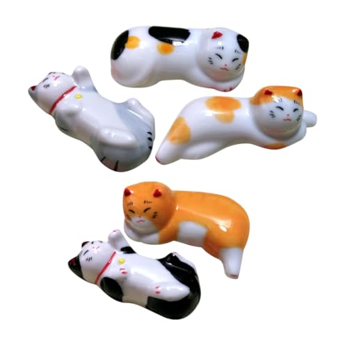 NUOLUX 5個 可愛い猫デザインのセラミック箸置き点 滑らかな表面で 使用 卓上フォークレスト兼用 軽量で携帯便利 家やレストラン カフェ オ