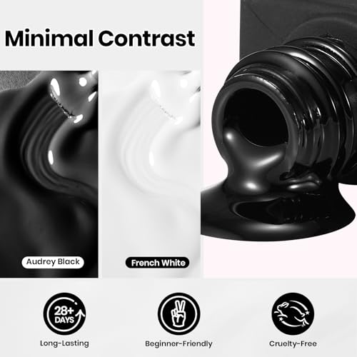 Image of Beetles 2 Colors 8ML White Black Gel Nail Polish Kit with U V Light, 6 Pcs Gel Polish Set Classic DIY Manicure Kit with Base & Top Coat Nail File for Beginners Soak Off Gifts for Women