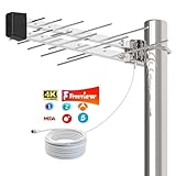 Antena TV Exterior Largo Alcance 2026, Recepción TDT 4K 1080P UHF VHF Estable, Resistente a la Intemperie, Instalación Sencilla en Ático o Exterior, Sin Mástil, Cable Coaxial 10 m Incluido