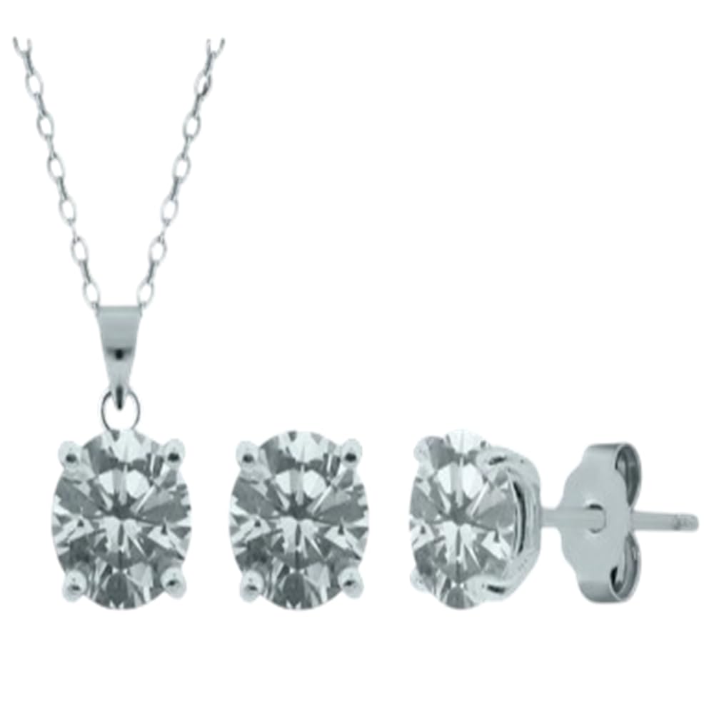Set di gioielli in argento Sterling da donna, collana e orecchini con zirconi scintillanti, argento 925, punti di luce 6 mm, catena 40 cm con prolunga, colore argento