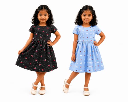 Image of Kids Girls Combo Frock | Girl Cotton Blend Dress | Princess Style Frock | Birthday, Casual & Festive Outfit